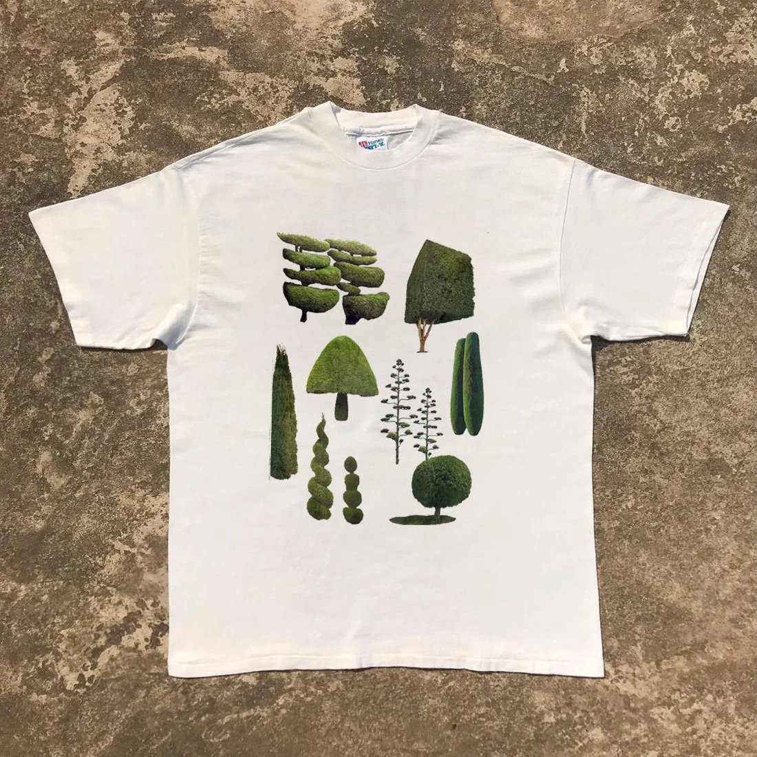 Green Plant Sculpture Garden Art Small Geometry Unisex Short Sleeve T-Shirt Youth Trendy Cotton Polyester Blend Summer Top