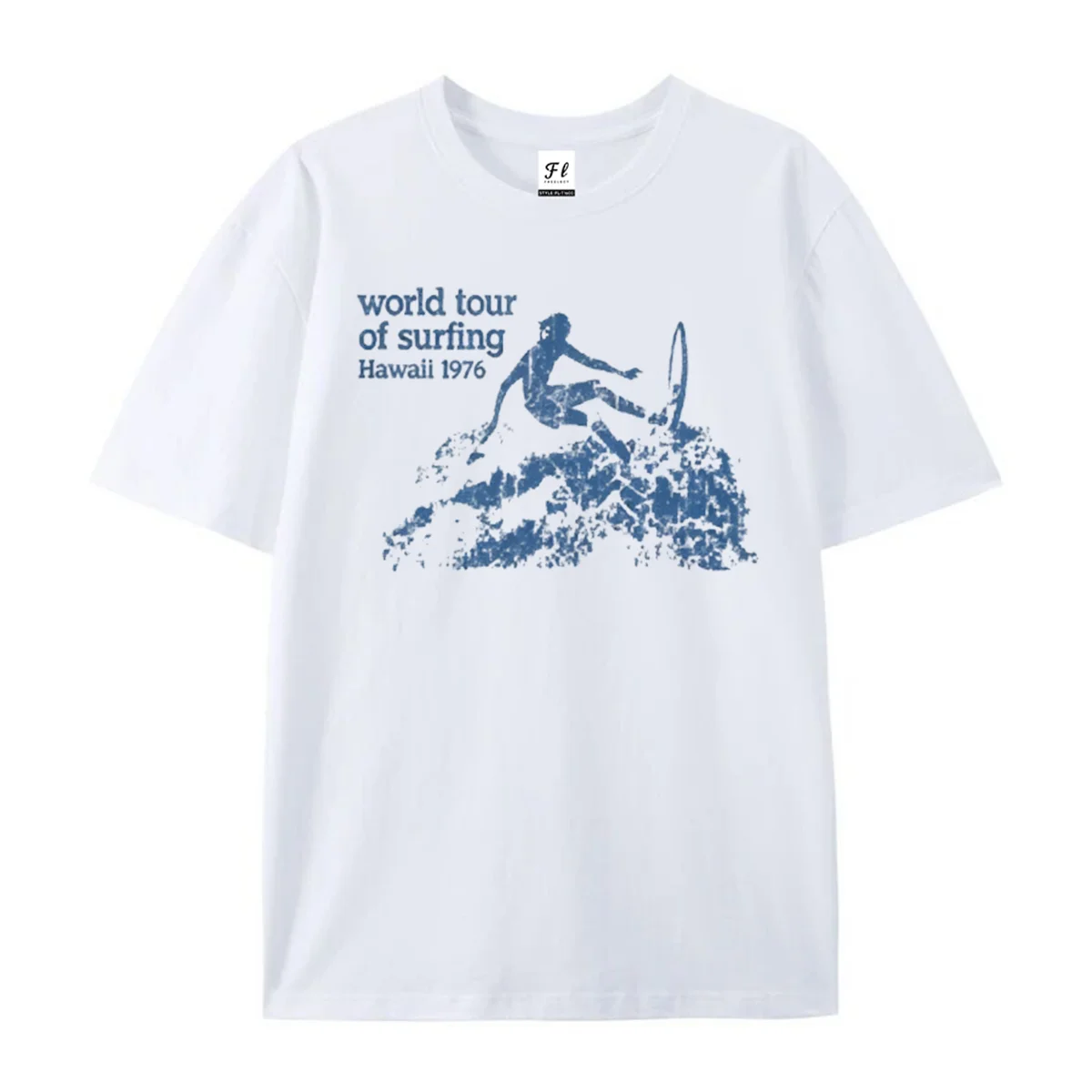 Vintage Hawaii Surfing World Tour 1976 T-shirt Retro Surfer Wave Graphic Tee 70s Summer Beach Surf Shirt Men's Daily Streetwear