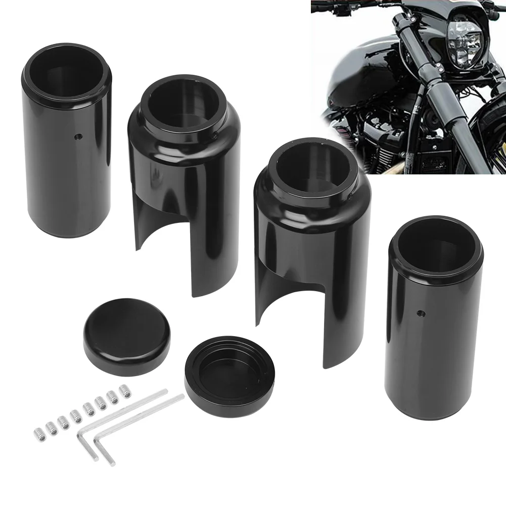 

Motorcycle Aluminum Black Full Front Fork Covers Tube Caps Protector For Harley Softail M8 Street Bob FXBB FXBBS 2018-2024 2023