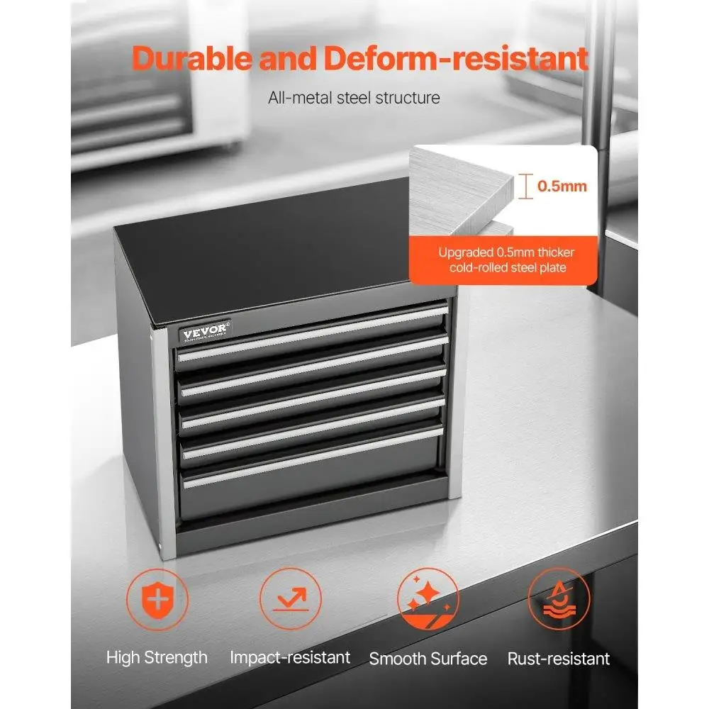 Portable 8.6inch Metal Tool Box with 5 Drawers Organizer Storage Black Repair Toolkit