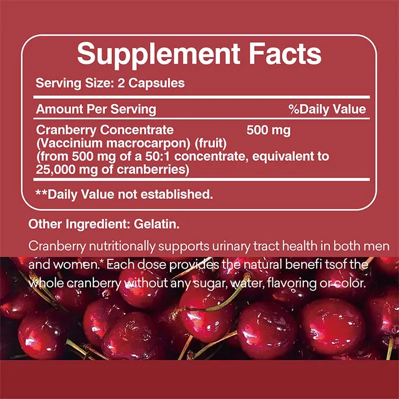 Cranberry Capsules - Urinary Tract Cleansing and Detoxification, Bladder Health, Antioxidant