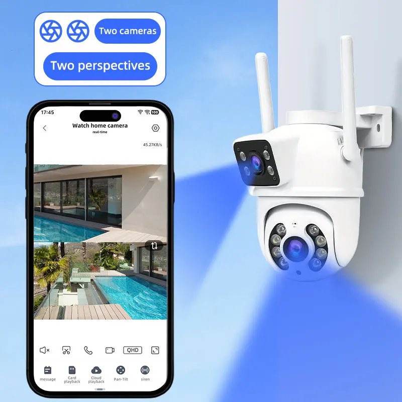 كاميرا لا سلكية للمنزل الذكي بعدسة مزدوجة 6 ميجابكسل كاميرا مراقبة لاسلكية واي فاي للرؤية الليلية كاميرا CCTV داخلية وخارجية #1