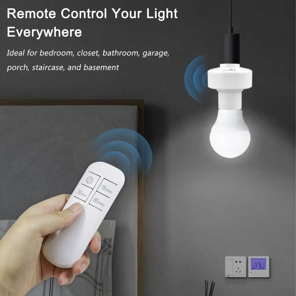 

15/30/60 Min Timer Remote Control Lamp Holder Potable Long Distance E27 Bulb Lamp Holder Wireless PC Light Bulb Socket Home