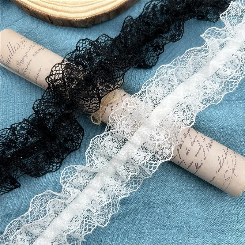 Image of 3 yards/5 yards/lot 4 cm schwarz/weiß plissierte spitze elastische spitze zubehör DIY dekorative materialien hochzeit kleid puppe kleid X577