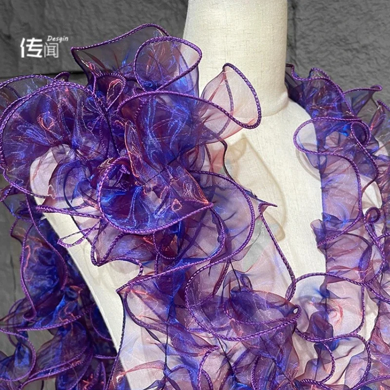 Lace Accessory Fabric Purple Blue Gradient Soft Wave Diy Decorative Clothing Designer Fabric for By The Yard Diy Cloth