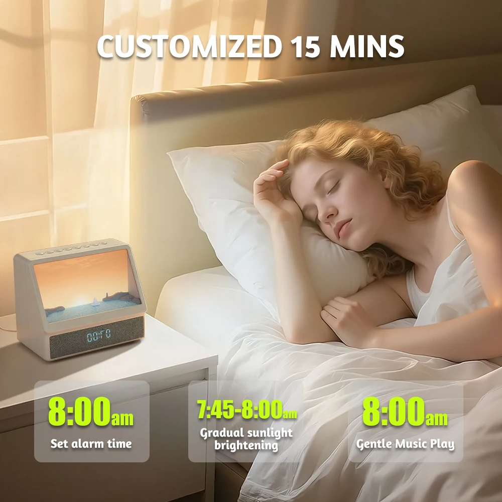 Bluetooth Sunrise Alarm Clock Table Light White Noise Wake Up Light With 12 Sounds Dimmable Sleep Clock For Adults Kids Bedroom