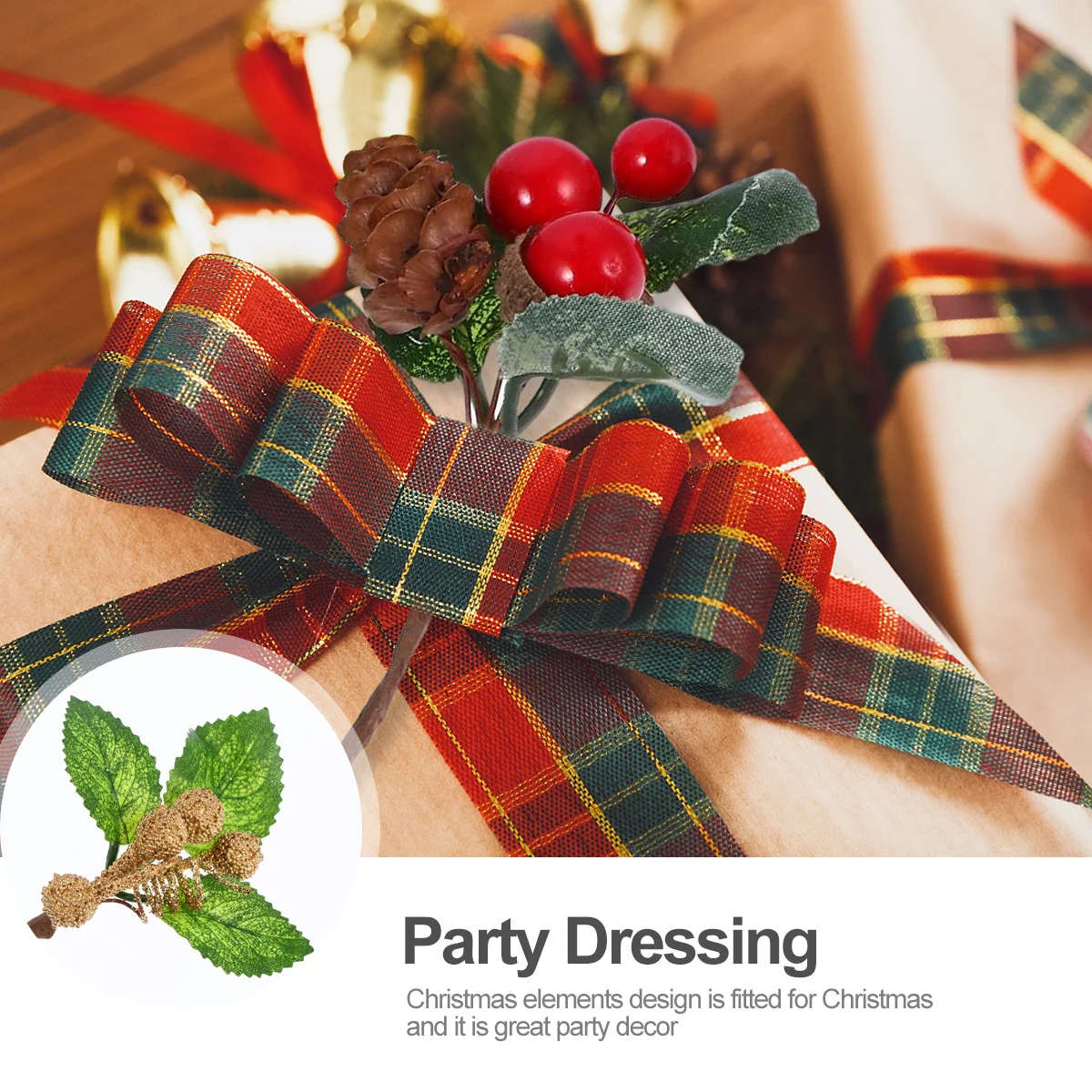 

5pcs Christmas Diy Crafts Artificial Pine Branch Natural Simulation Flower Decor For Home Party Xmas Decoration Pine Berries