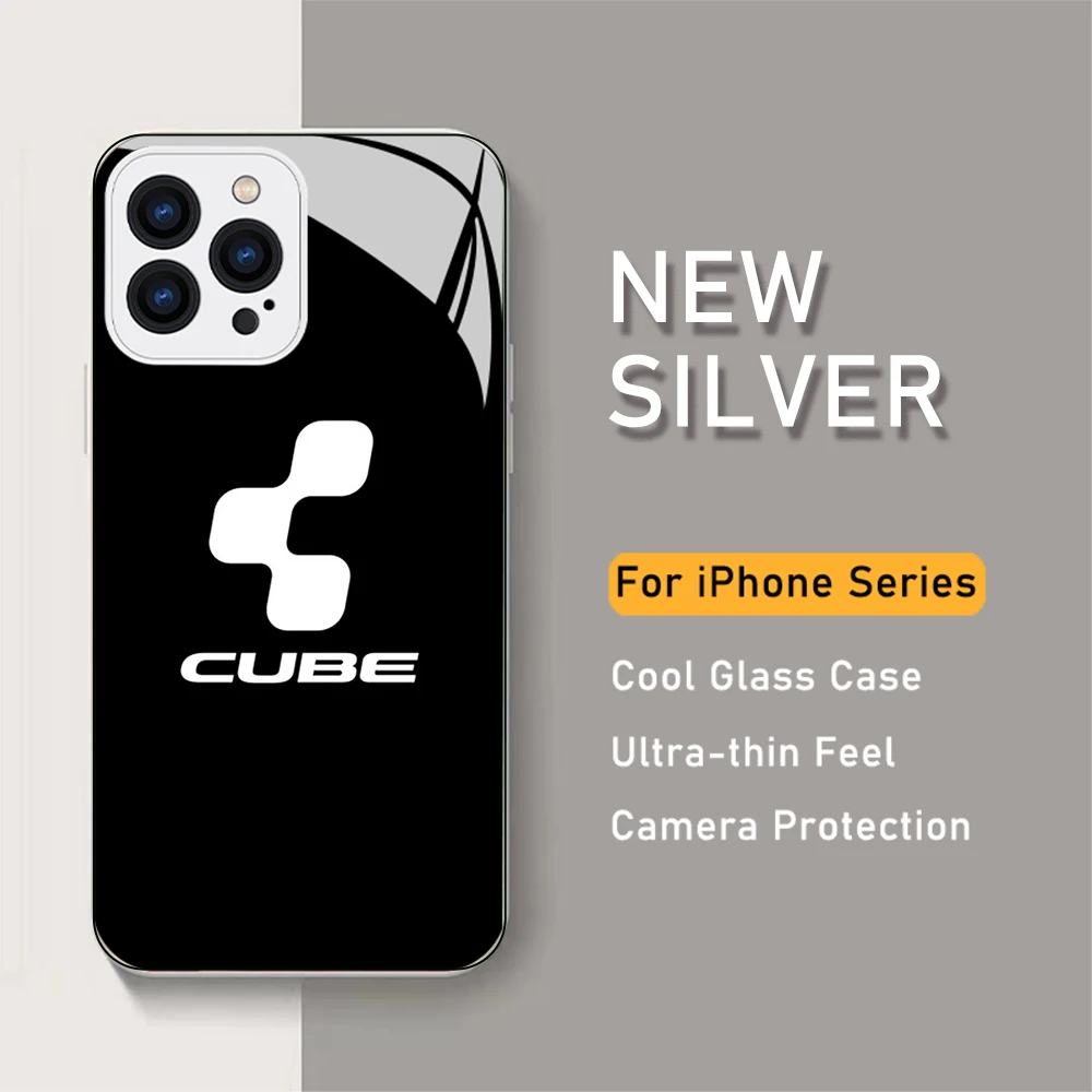 Bicycle brand cube Metallic-Color Phone Case For iPhone 14 13 12 Mini 11 Pro Max X XS XR 7 8 SE 2020 Plus Glass Hard Cover