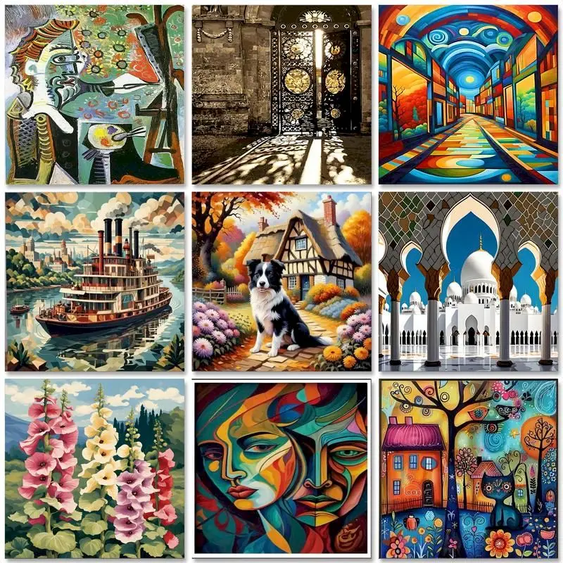

GATYZTORY Landscape Painting By Numbers For Adults Abstract Figure Starter Kit Coloring By Numbers For Home Wall Decors