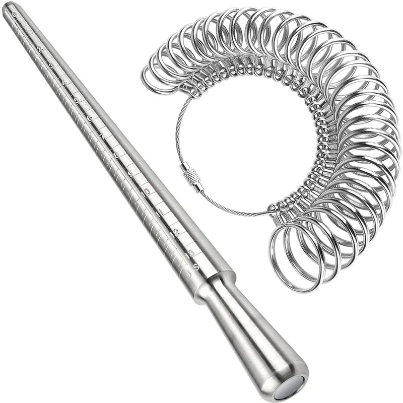 Metal Ring Sizer Measuring Tool Set - Gauge Mandrel Stick & Finger Tool, Jewelry Making Equipment Accessories