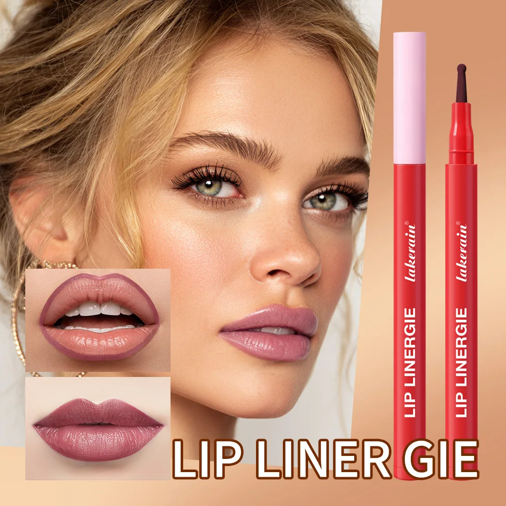 Lakerain delineador de labios lápiz bolígrafo punta de fieltro delineador de labios a prueba de transferencia mancha a prueba de manchas delineadores de labios impermeables maquillaje Natural