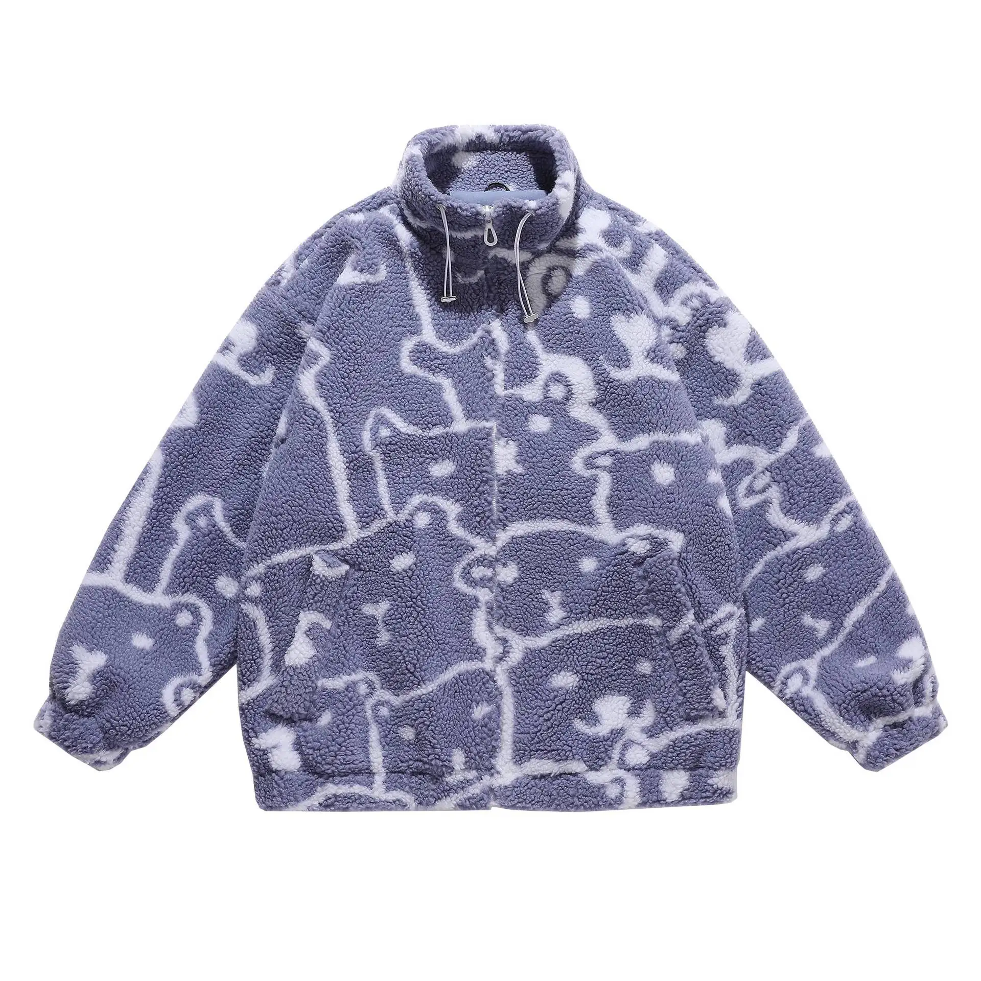Winter New Lambswool Parka Jacket Men Coat Fashion Print Streetwear Harajuku Oversize Thickening Fleece Outerwear M-XXL