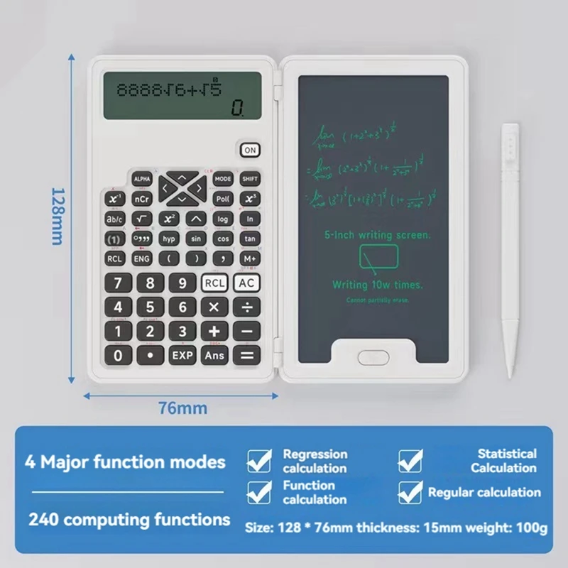 Calculadora portátil com Writing Board, Função Display LCD, 12 dígitos, escritório, escola, casa