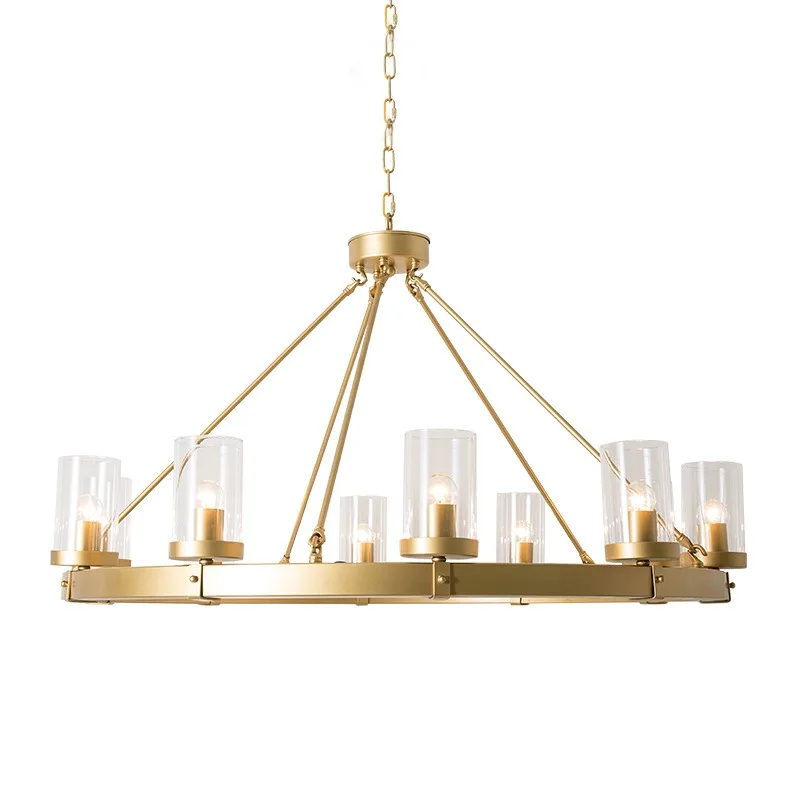 Chandelier, wrought iron round atmospheric household lamp, golden light luxury restaurant lamp y