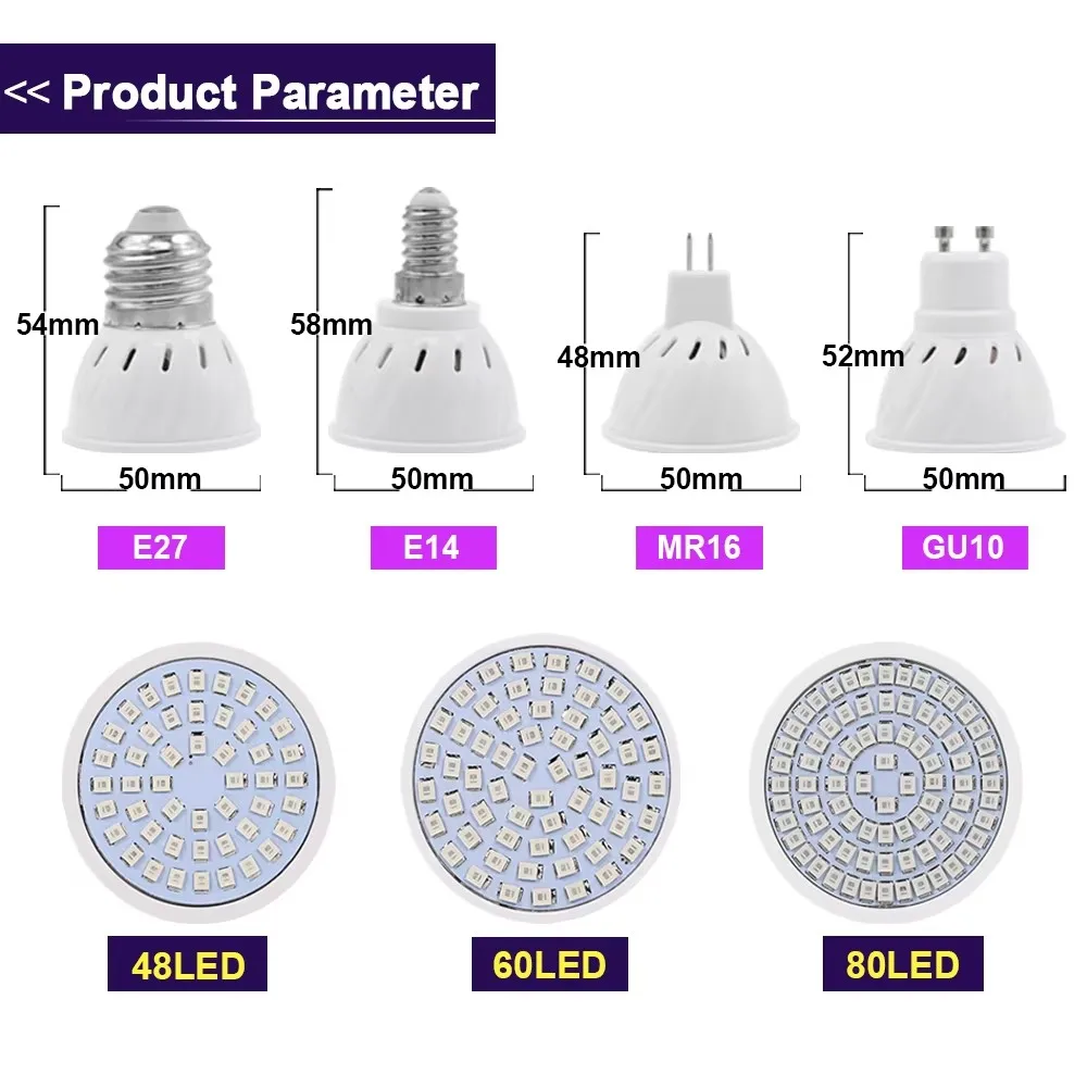LED تنمو الطيف الكامل لمبة E27 E14 GU10 MR16 220 فولت الدفيئة المائية مصباح تنمو ضوء للنباتات الداخلية 230 فولت مصباح زهرة نباتي #3