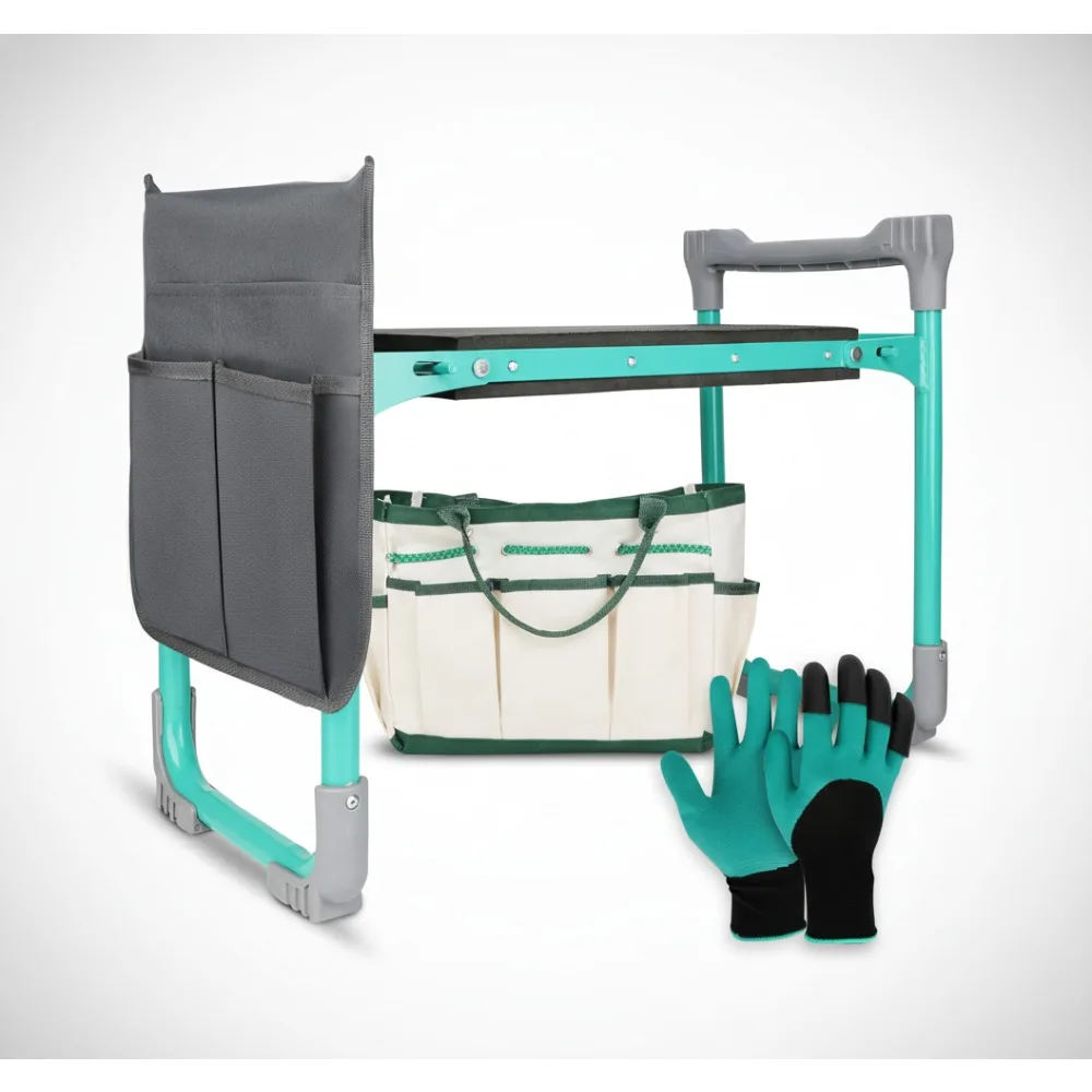 

2-in-1 Foldable Garden Kneeler Seat with Storage Bags, Non-Slip EVA Pad, Portable Gardening Stool for Elderly & Gardeners
