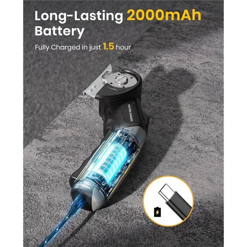 

A96I-Cordless Electric Scissors Cutter With 2000Mah Battery, Cardboard Fabric Leather Plastic Carpet Black Cutting Tool