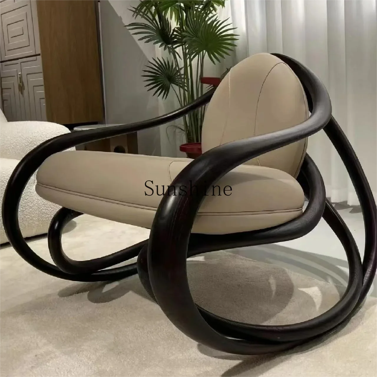 

Living room Villa Lazy balcony Home leisure recliner Solid wood sofa FT