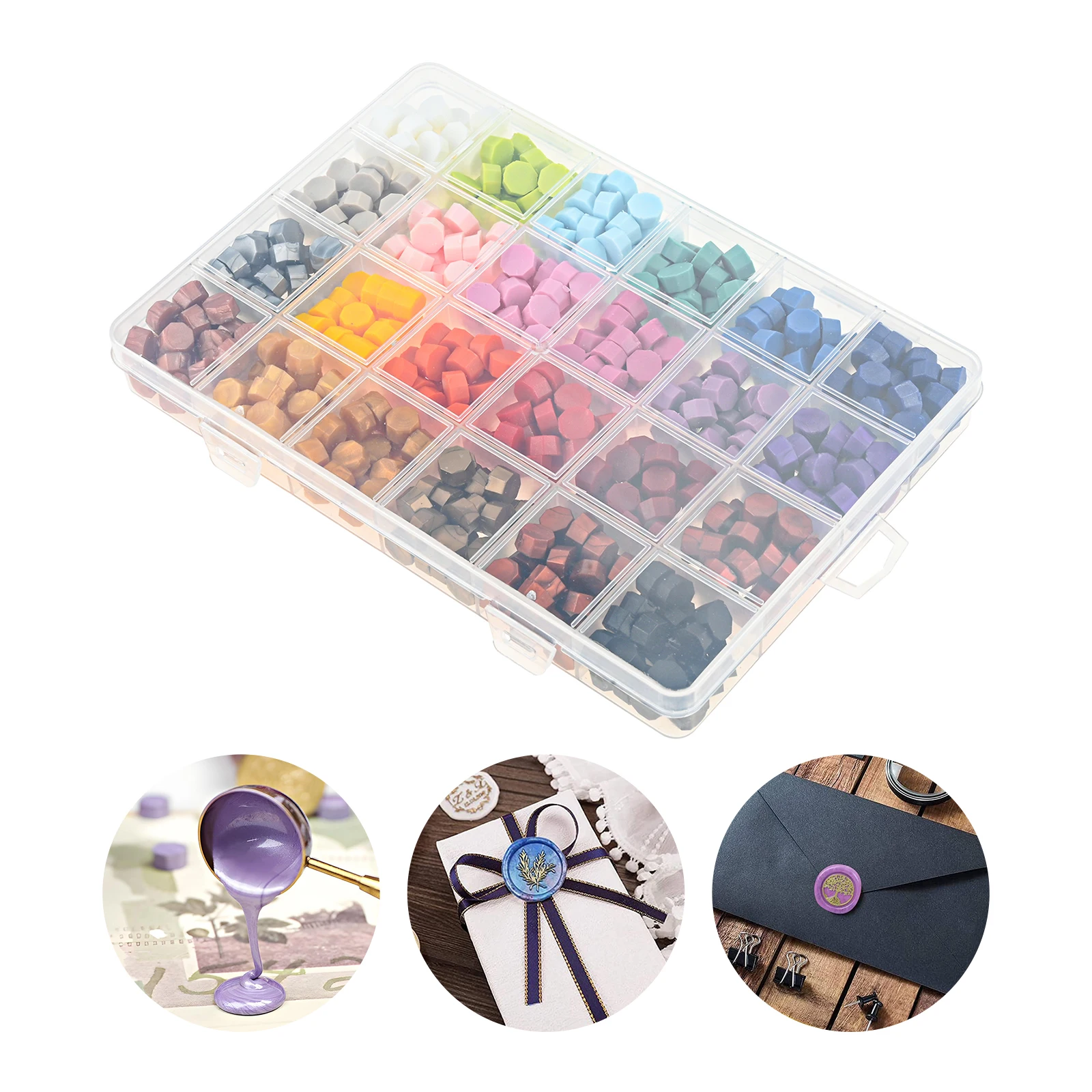 

600Pcs Colorful Macarone Wax Seal Beads 24 Grids Wax Seal Stamp DIY Scapbooking for Sealing Envelopes Wedding Invitations