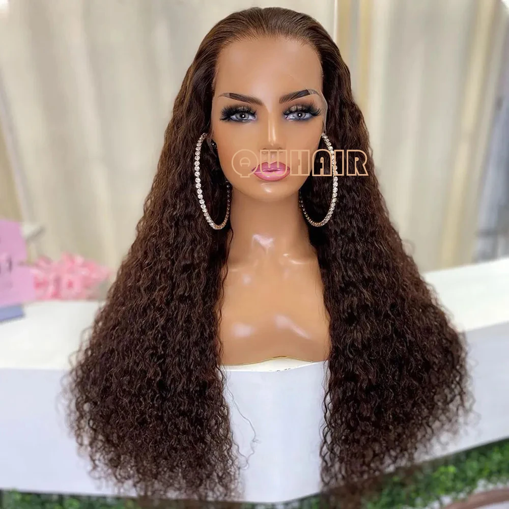 

QW Long Synthetic Lace Front Wig Brown Curly Hair Lace Frontal Wigs for Women Heat Resistant Fiber Cosplay