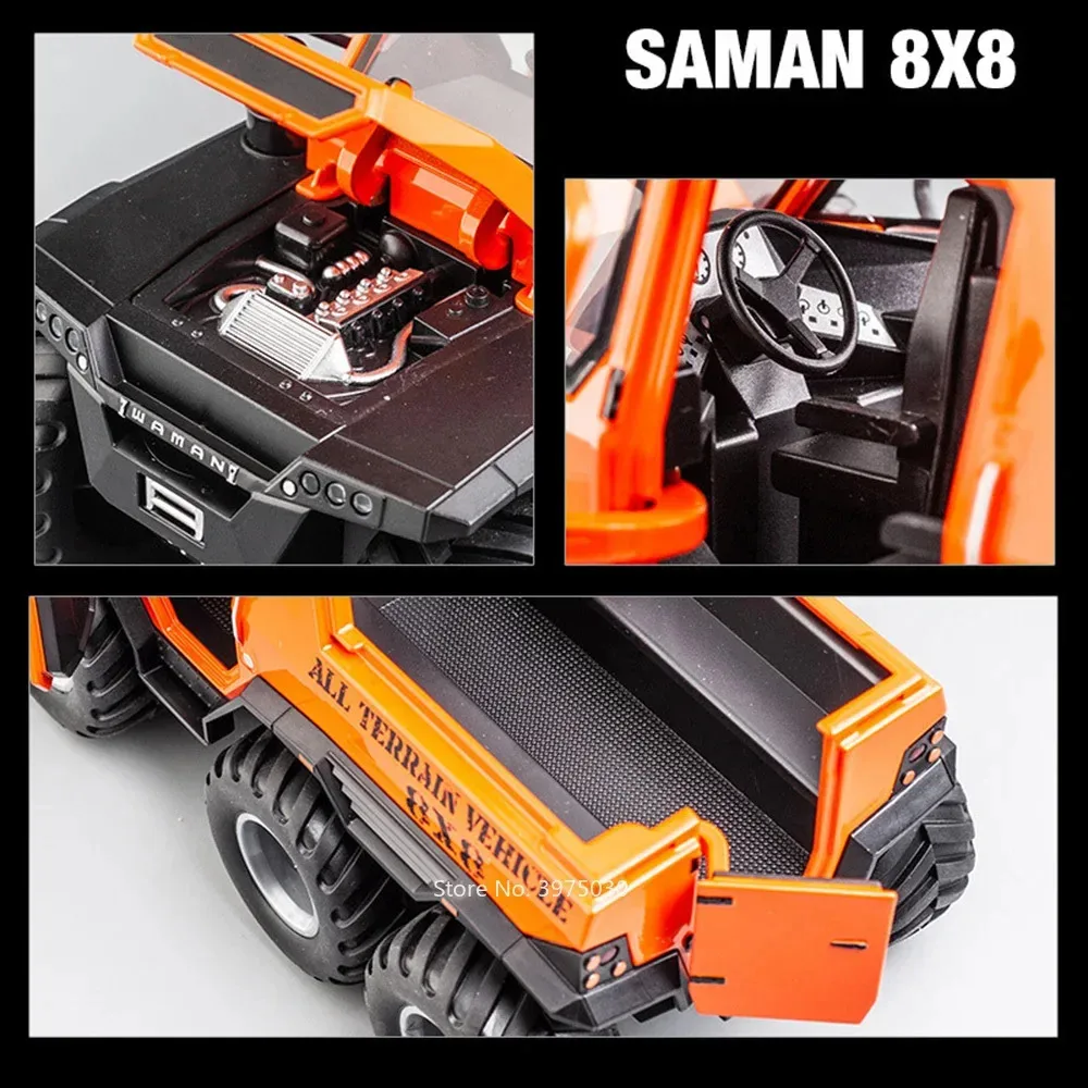 Liga russa Avtoros xamã modelo de carro de brinquedo com música leve, veículo off-road, presentes de Natal para crianças, brinquedo 8x8 ATV, 1:24