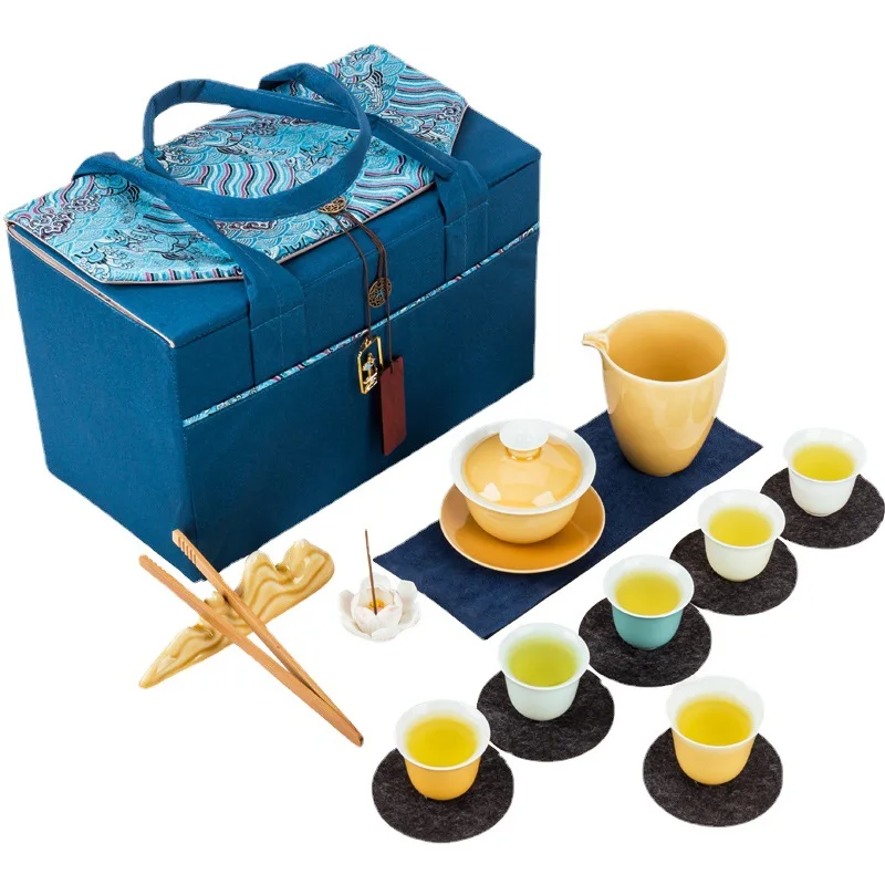 

Suet jade white porcelain Zen kung fu tea set portable bag storage travel tea performance creative gift teacup