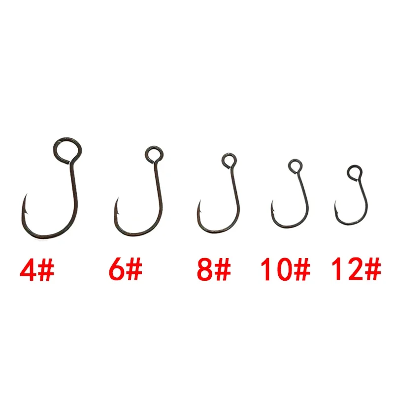 OUTKIT 12pcs for Fishing Lure Spare Hook Single Fish Lure Hooks Inline Hook Big Eye Size4 6 8 10 12 Tackle High Carbon Steel