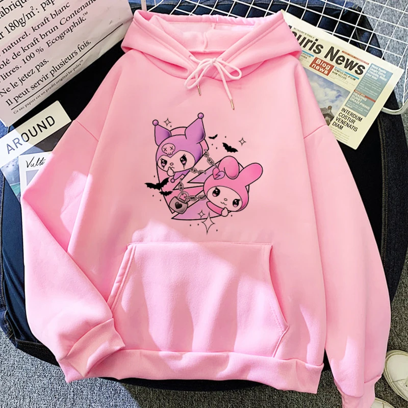 Kawaii Melody Kuromi Prints Hoodie Top Women 90s Hoodies Sweatshirt  Harajuku Streetwear Fashions Clothes Sports Street Hoodie