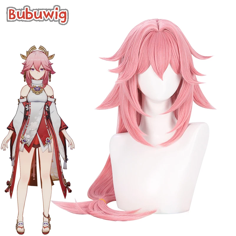 

Bubuwig Synthetic Hair Genshin Impact Guuji Yae Cosplay Wig Women Halloween Party 90cm Long Straight Pink Wigs Heat Resistant