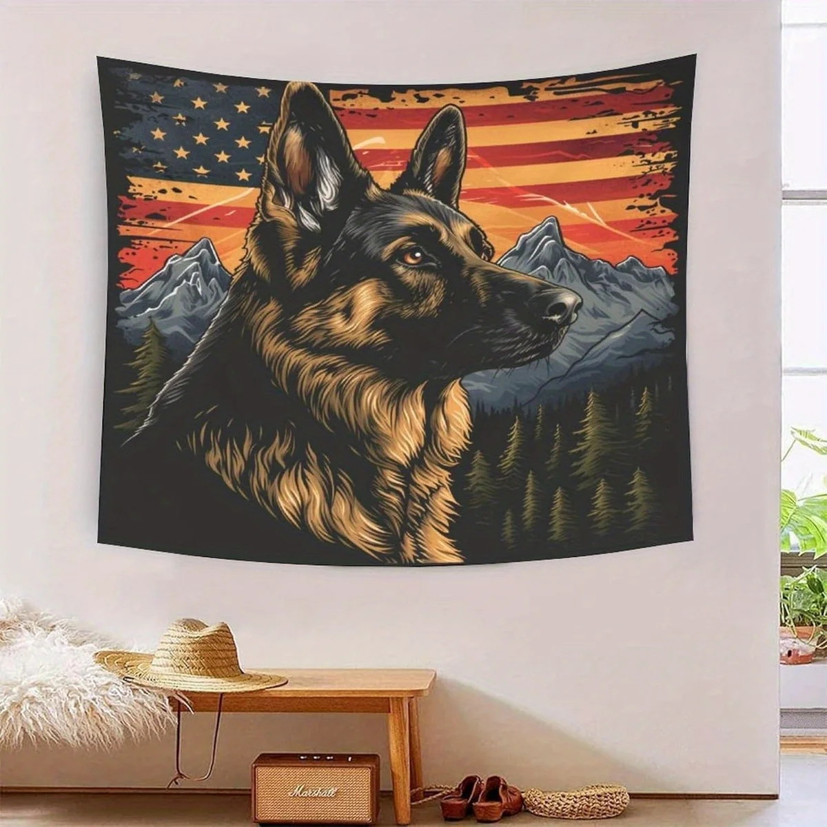 German Shepherd Design Digital printing polyester wall tapestry suitable for use in living rooms bedrooms offices bars party