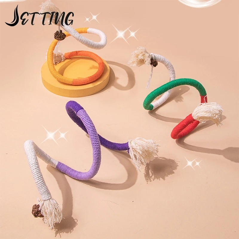 Cat String Toy Interactive Cat Scratcher Cotton Rope Toy Bite-resistant Chewing Teething Cat Toy Pet Teaser Wand String Rope