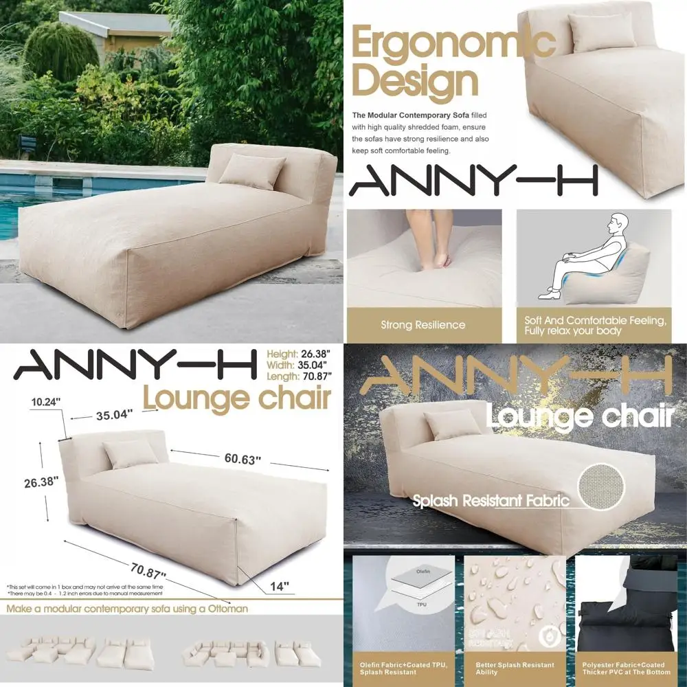 Outdoor Lounge Chair Bed Sofa with Dense Foam for Patio, Poolside Comfort