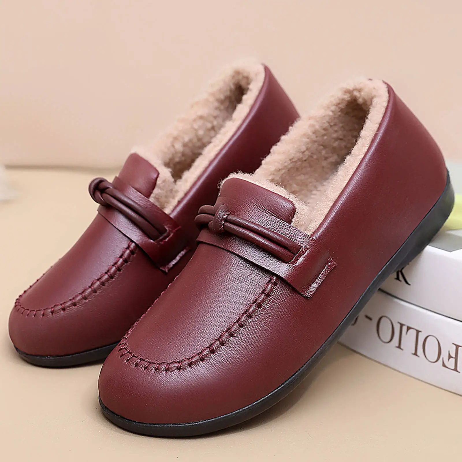 

Winter New Style Waterproof Fur Lined Thickened Soft Bottom Shoes Slip on Snow Boots Leather Surface Warm Cotton Shoes