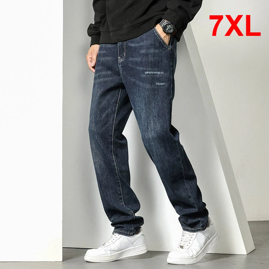 

Мужские джинсы больших размеров 7XL, модные повседневные джинсовые брюки, прямые джинсы для мужчин, большие размеры 7XL