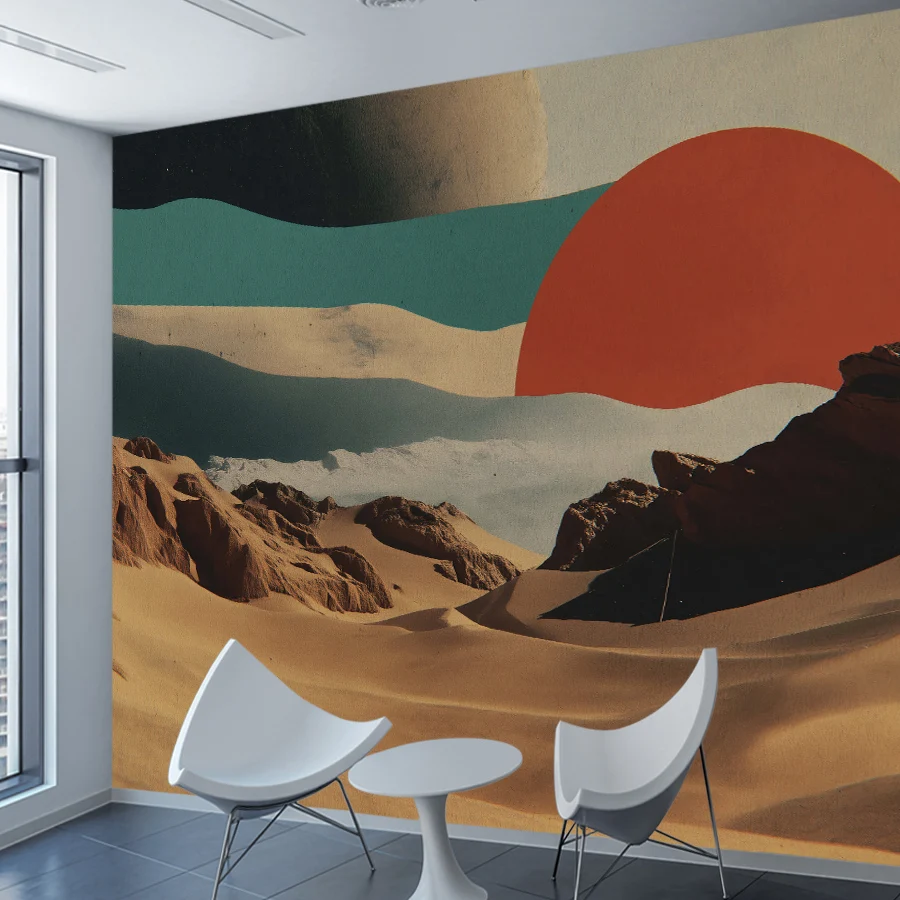 11+ Minimalist Nature Desert with Sunset Wallpaper Walls Decor for Living Room Landscape Mural, Removable Self Adhesive Optional