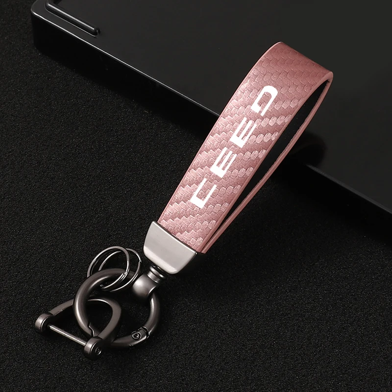 Car Carbon Fiber Leather Rope Keychain Key Ring for KIA CEED Car Accessories
