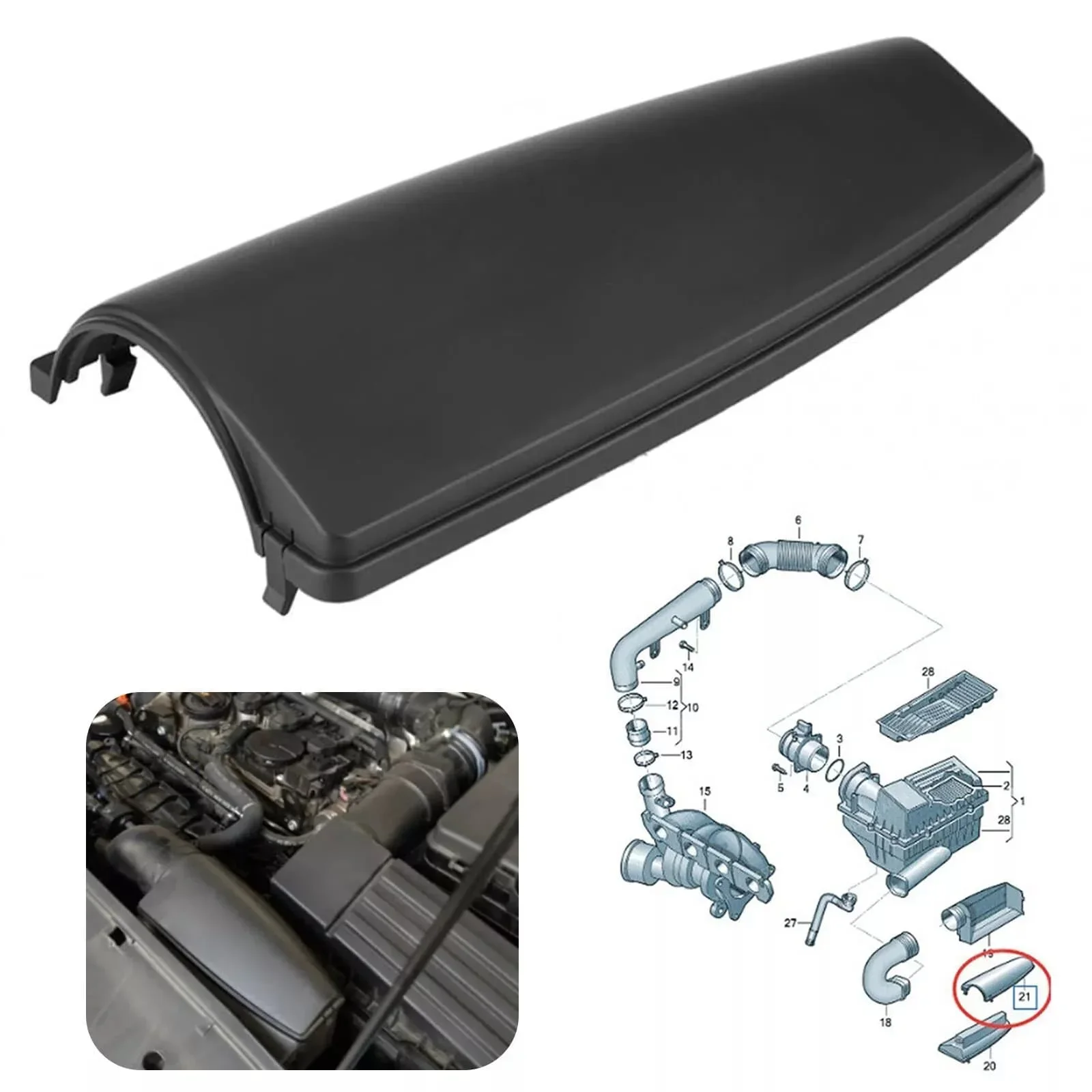Air Intake Duct Cover Lid for Audi A3 TT VW Jetta Golf Caddy Skoda 1K0805965J9B9 Car Engine Air Intake Duct Decor Accessories
