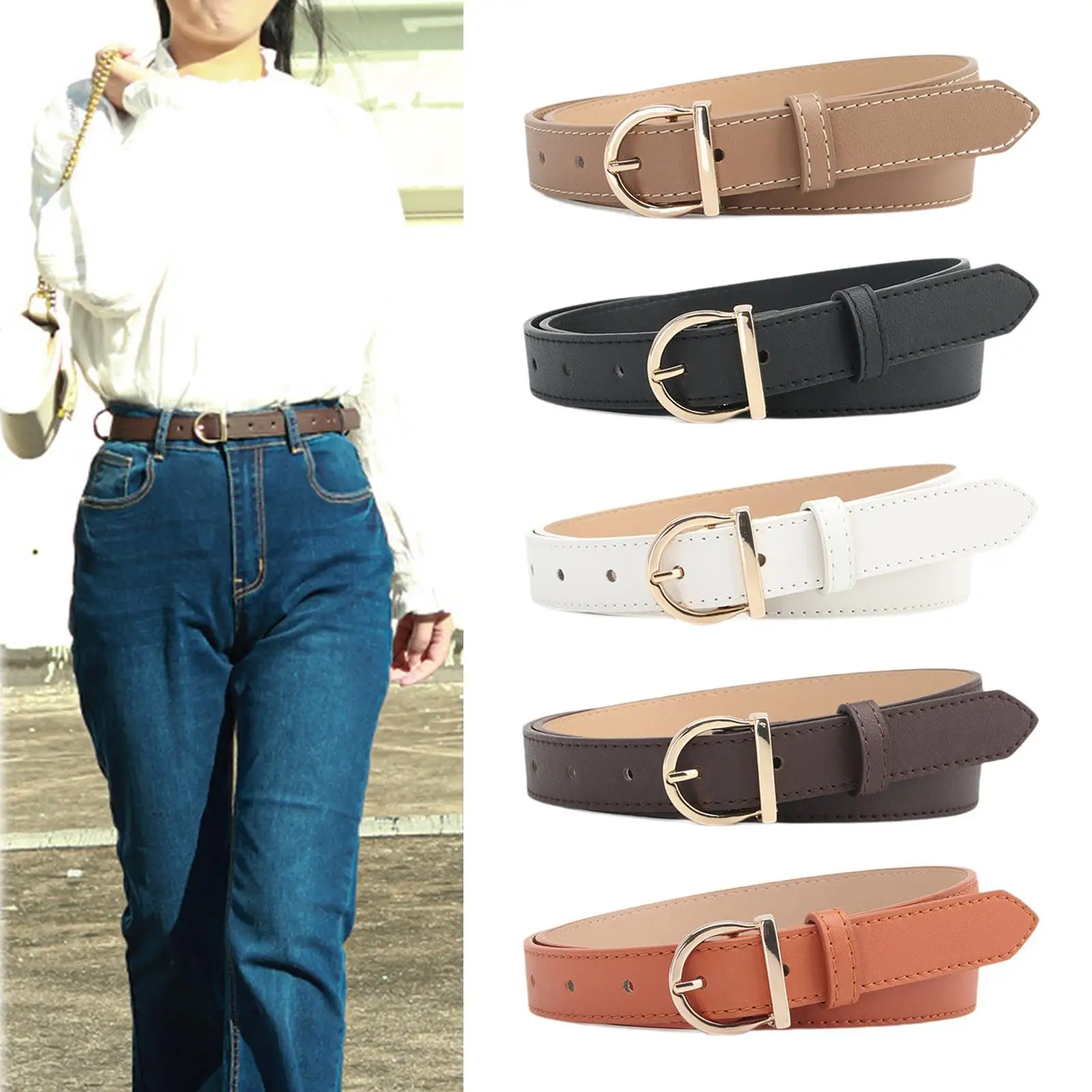 حزام جينز نسائي من جلد البولي يوريثان متعدد الاستخدامات قابل للتعديل إكسسوارات جينز للسيدات وحزام بدلة حزام بإبزيم معدني #4