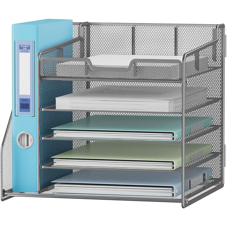 Lavatino 5-Tier Metal Mesh Desk Organizer with File Holder and 7 Customizable Compartments for Office or Home Desk Storage Keep