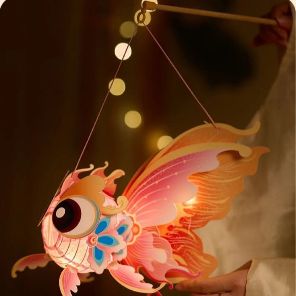 

3D Middle Autumn Festival Lantern Fish Hand Made DIY Lantern Material Kit Chinese Style Luminous Mid Autumn Lotus Lantern Women