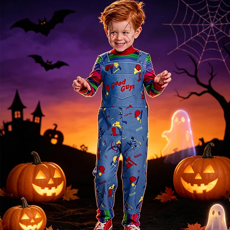 2026 Carnival Kid Jumpsuits Costume Child Play Toddler Disguise Chucky Costume Gift Birthday Halloween Horror Chucky Dress Up