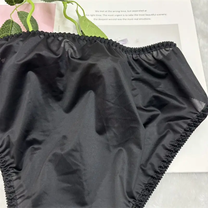 Black Glossy Ice Silk Satin Lingerie Panties Plus Size Underwear Sexy Briefs