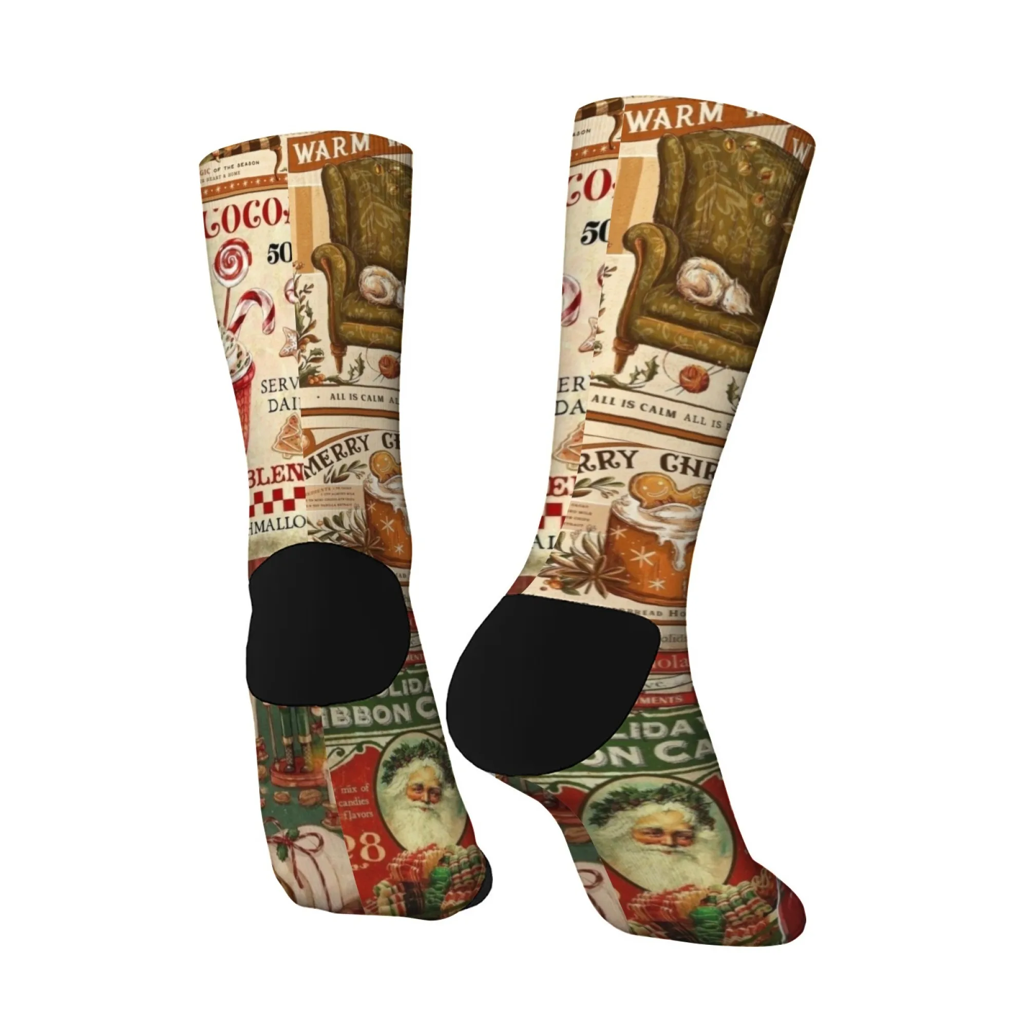 Calzini da uomo con stampa patchwork natalizia retrò Harajuku - Calzini casual per le vacanze di Natale in stile street romanzo - Regalo divertente per le feste