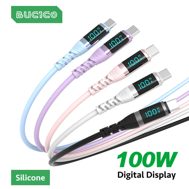 100W USB C To C Cable 5A PD Fast Charge Charger Type C LED Display Silicone Wire For Macbook Xiaomi Huawei Samsung Iphone 15