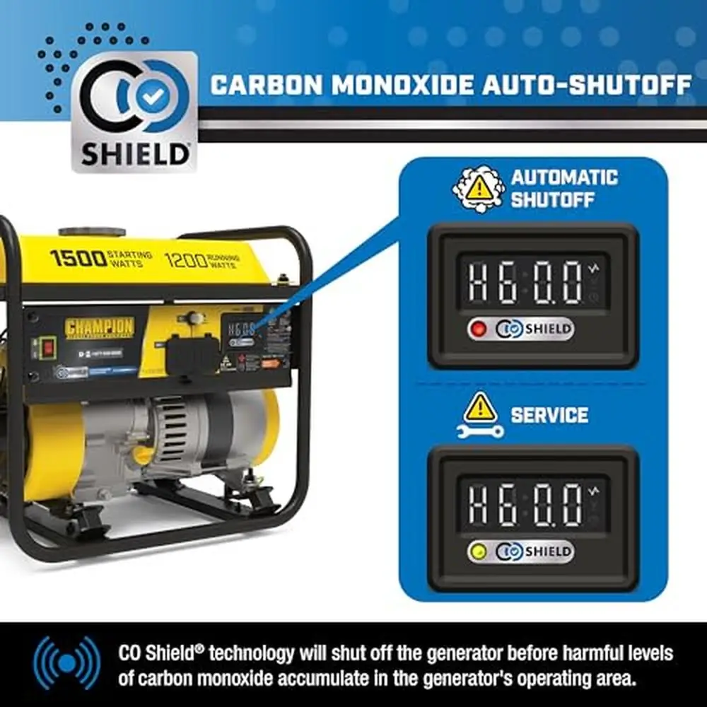 1500W Portable Generator CO Shield Safety Intelligauge 10HR Run Time Gas Powered 120V Outlet