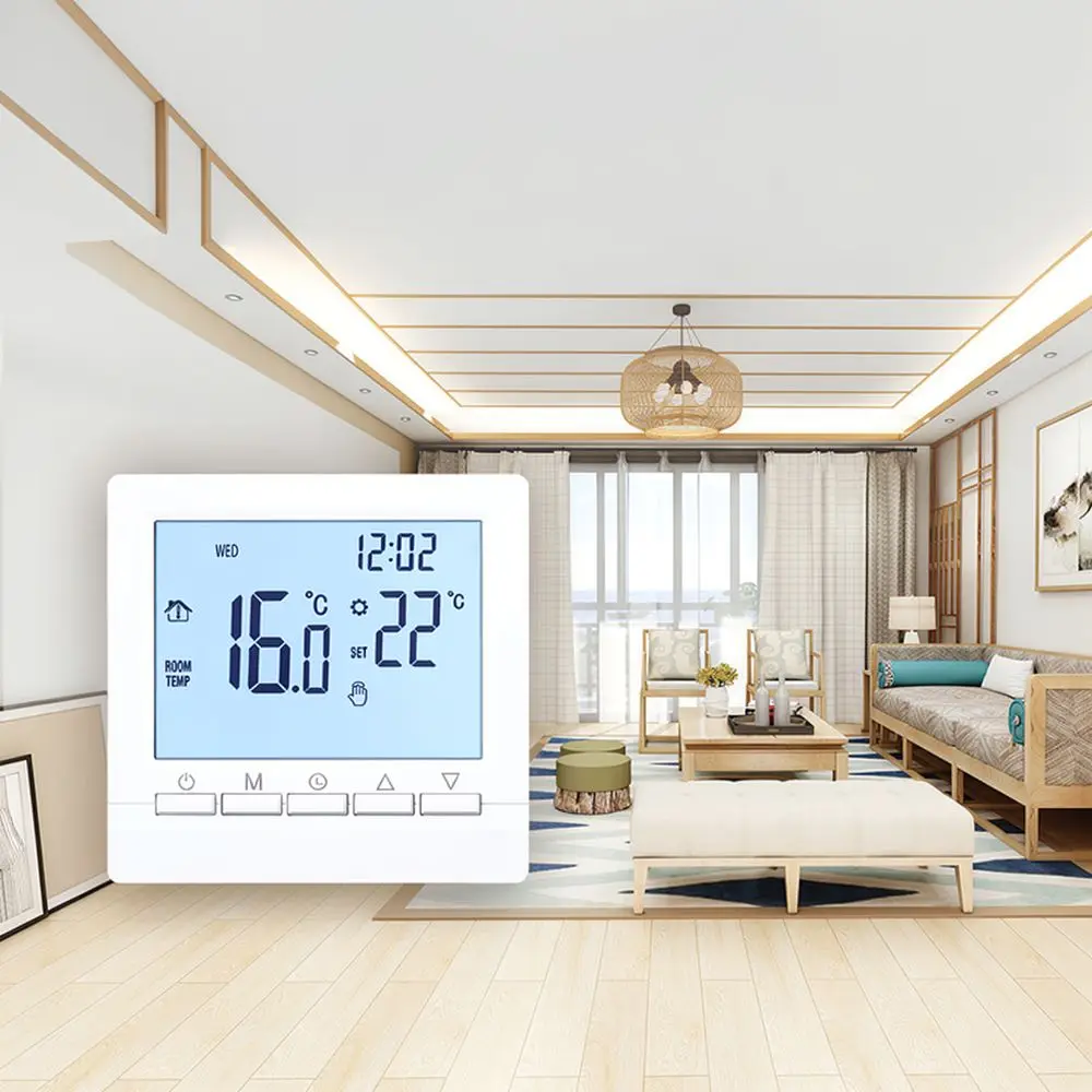 Wall Mounted Heating Thermostat For Gas Boiler Battery Operated LCD Display Weekly Programmable Room Temperature Unit