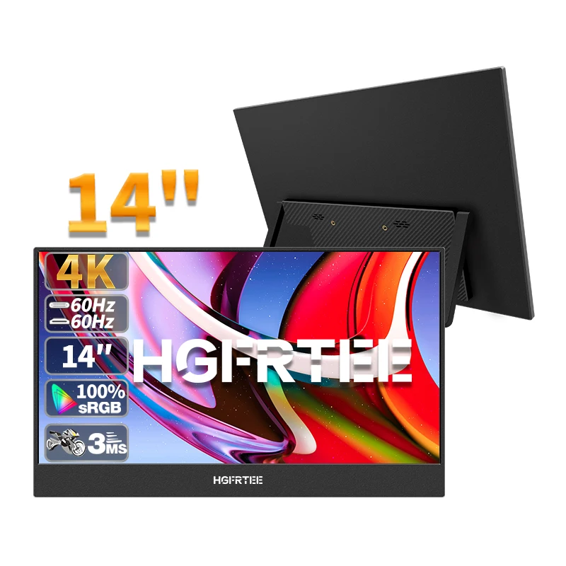 

HGFRTEE 4K 14inch Portable Monitor 3840*2160 100%SRGB 500cd/m2 IPS Extended Display with Bracket Type-C HDMI-Compatible