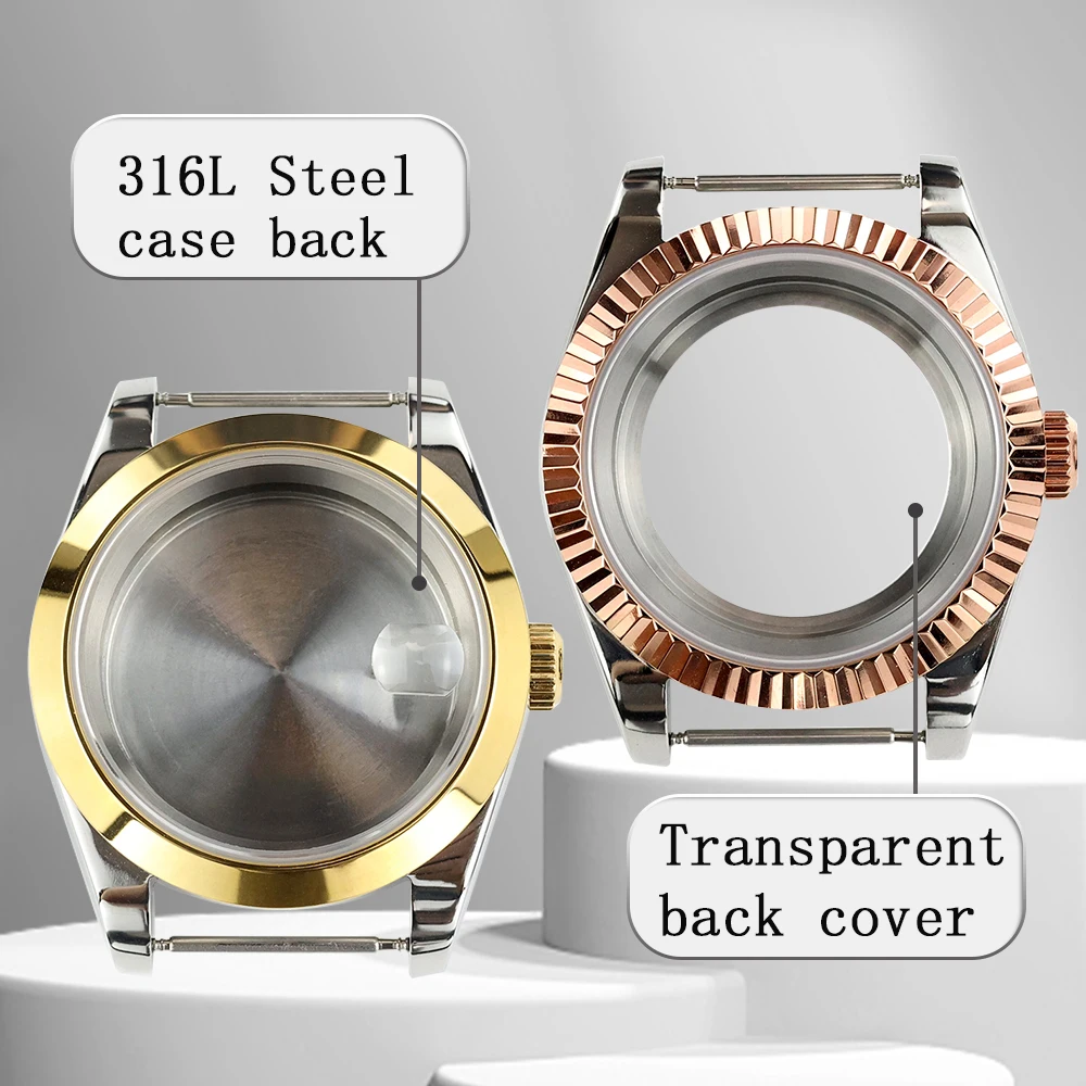 

Waterproof NH35 Case 36mm 39mm Watch Case Rose Gold Fit Seiko Nh35 Nh36 Movement Stainless Steel Watch Accessories Datejust Case