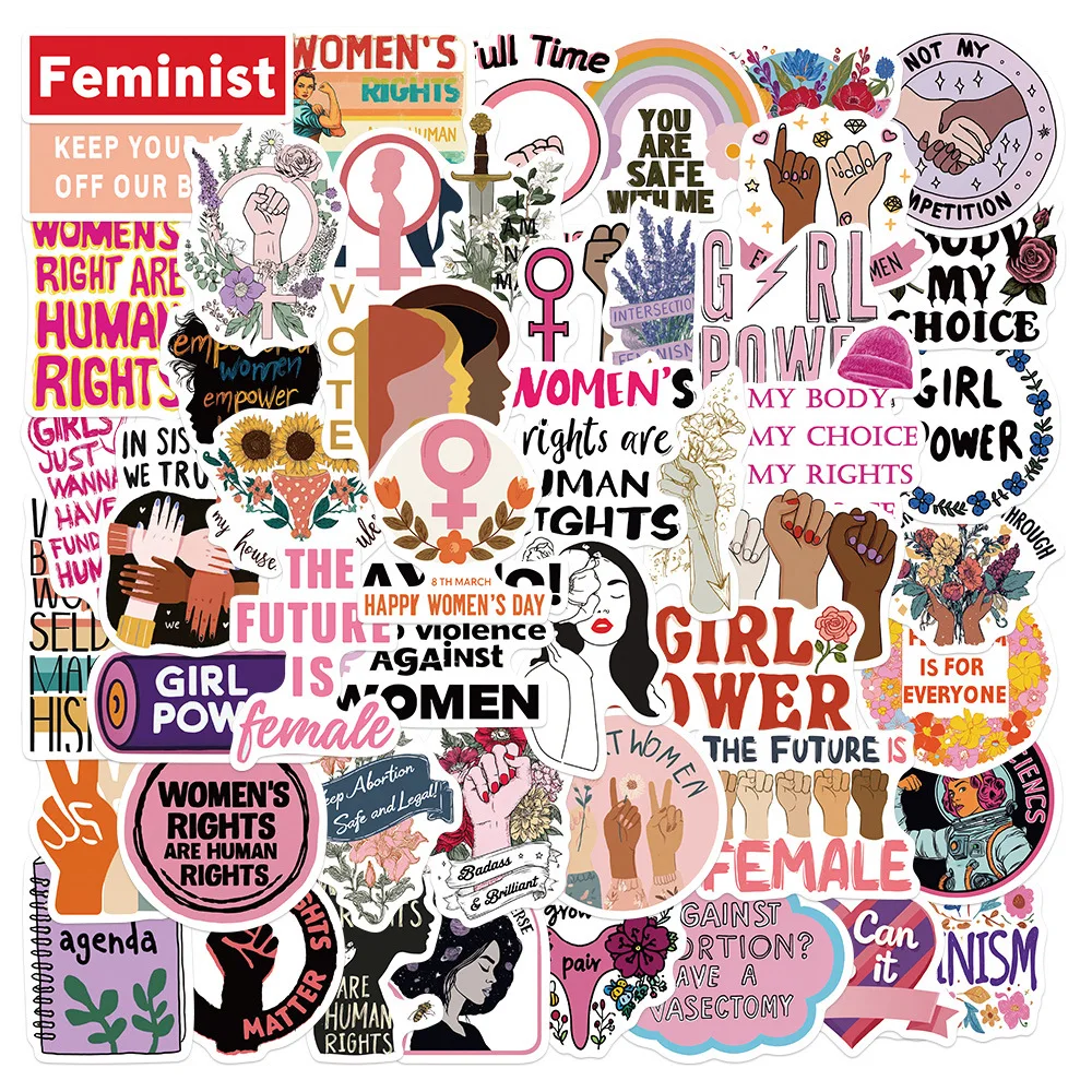 

50PCS Feminist Girl Power Stickers Women's Rights Inspirational DIY Decorable Water Cup School Bag Waterproof Stickers Kids Toy