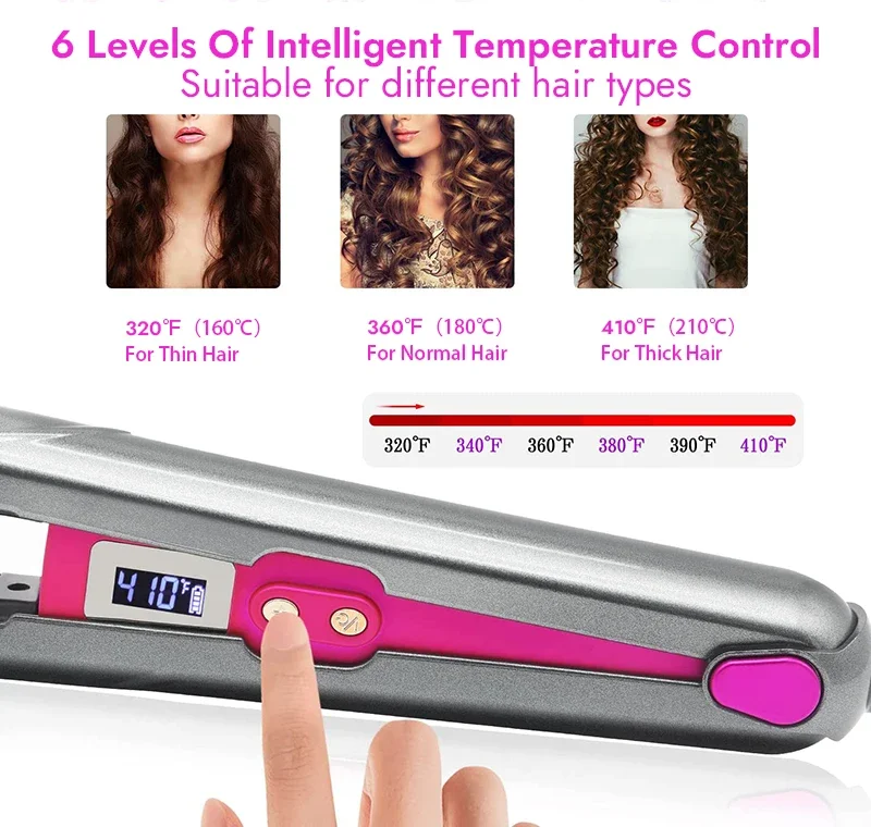 Portable 2-in-1 Digital LCD Display Cordless Hair Straightener & Curler Aluminum Flat Iron for Travel Use Household Electric